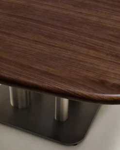 Kave Home Eettafel Melvar Walnootfineer Geborsteld RVS 150x150cm