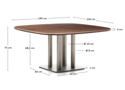 Kave Home Eettafel Melvar Walnootfineer Geborsteld RVS 150x150cm