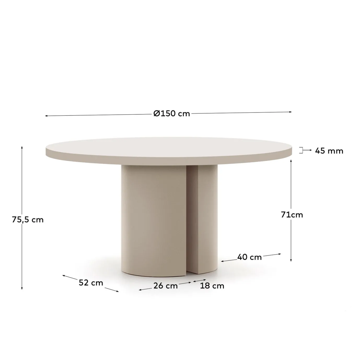 Kave Home Eettafel Nealy Gelakt Mdf Ruwe Afwerking Ø150cm