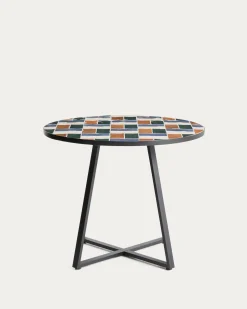 Kave Home Eettafel Tella Rond Staal Tegels Multi Ø90cm