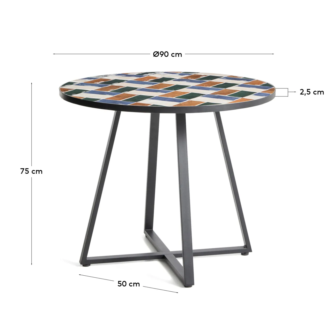 Kave Home Eettafel Tella Rond Staal Tegels Multi Ø90cm