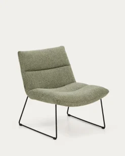 Kave Home Fauteuil Asen Chenille Groen met Zwart Staal