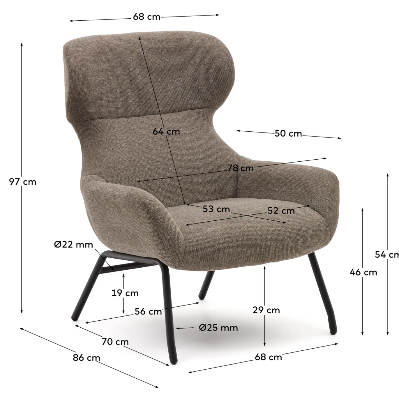 Kave Home Fauteuil Belina Lichtbruin Chenille