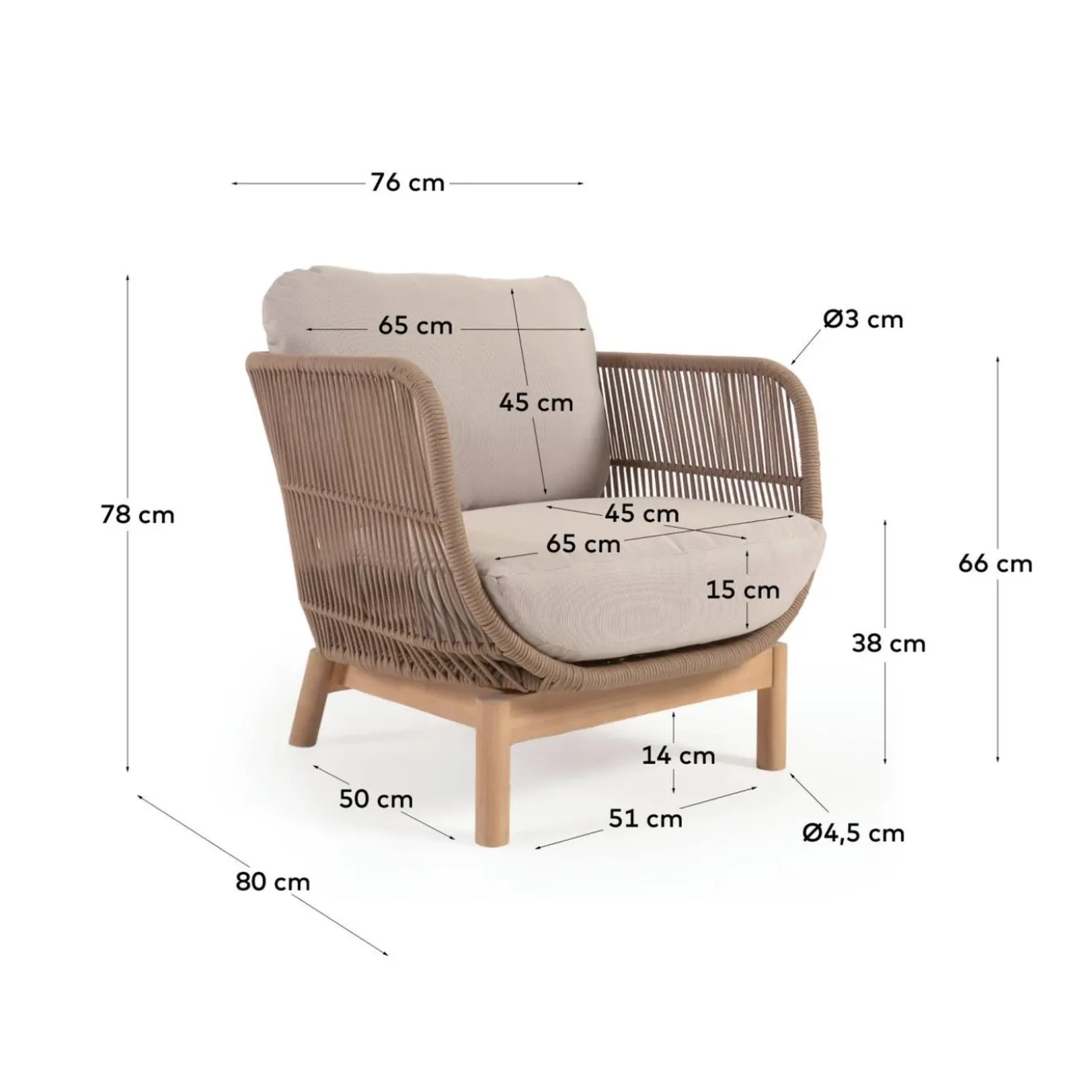 Kave Home Fauteuil Catalina Beige Acaciahout
