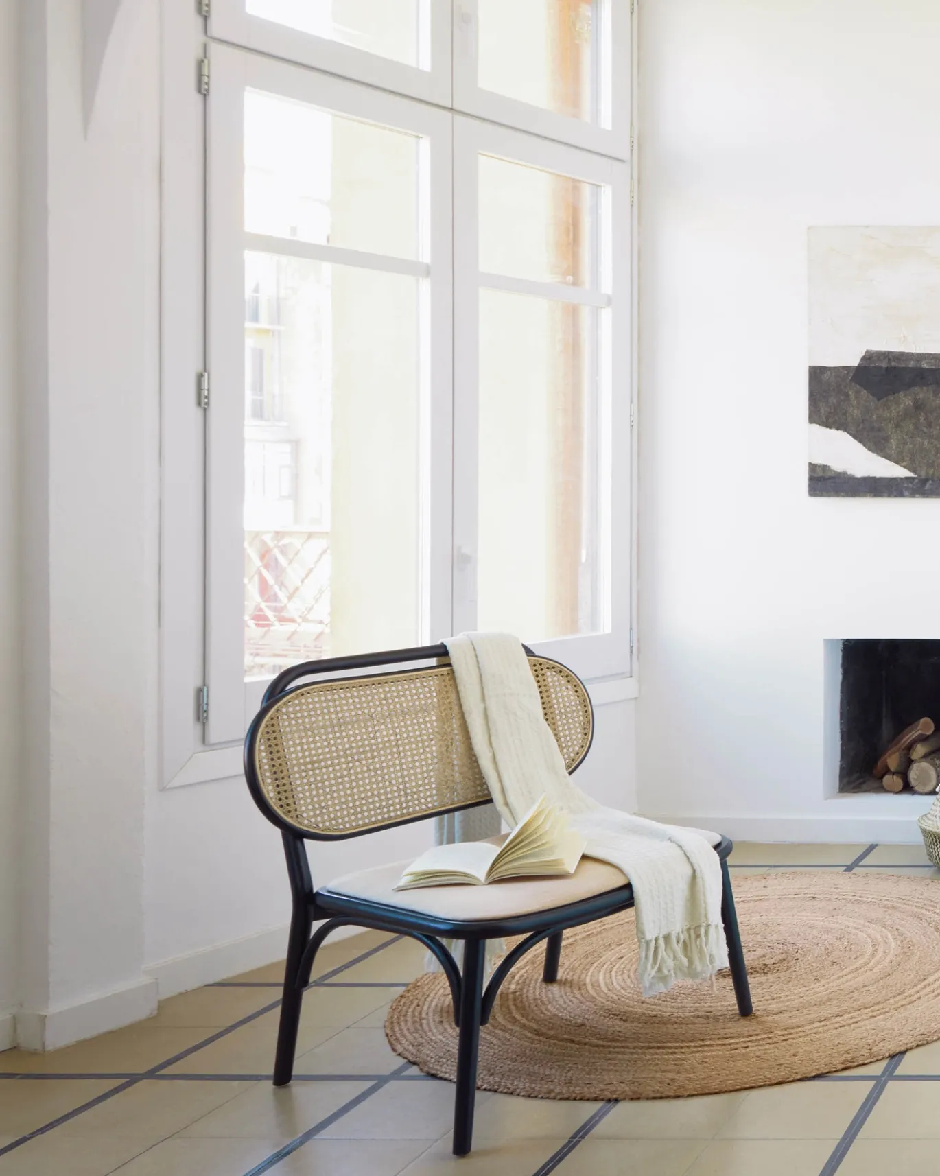 Kave Home Fauteuil Doriane Iepenhout Zwart/Naturel