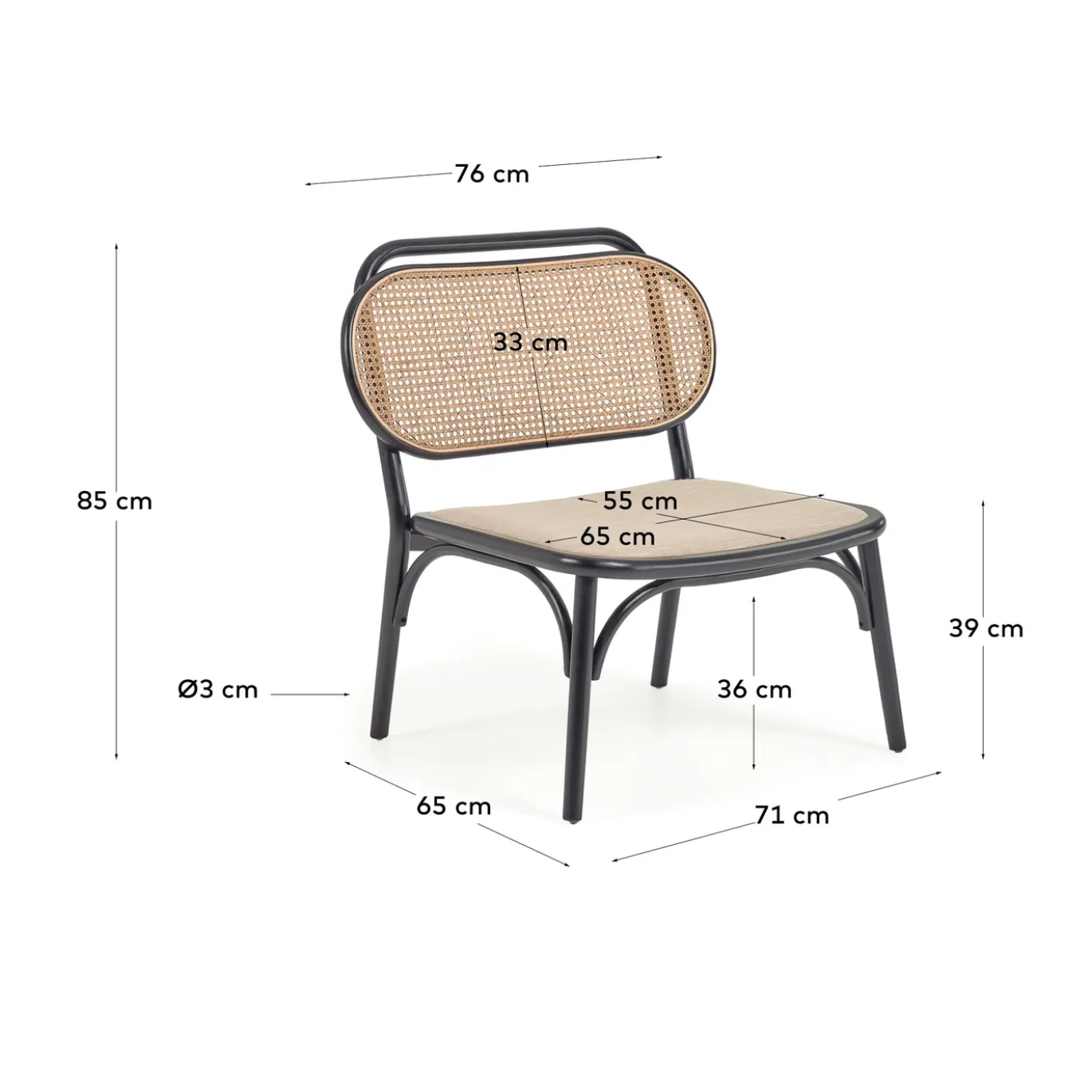 Kave Home Fauteuil Doriane Iepenhout Zwart/Naturel