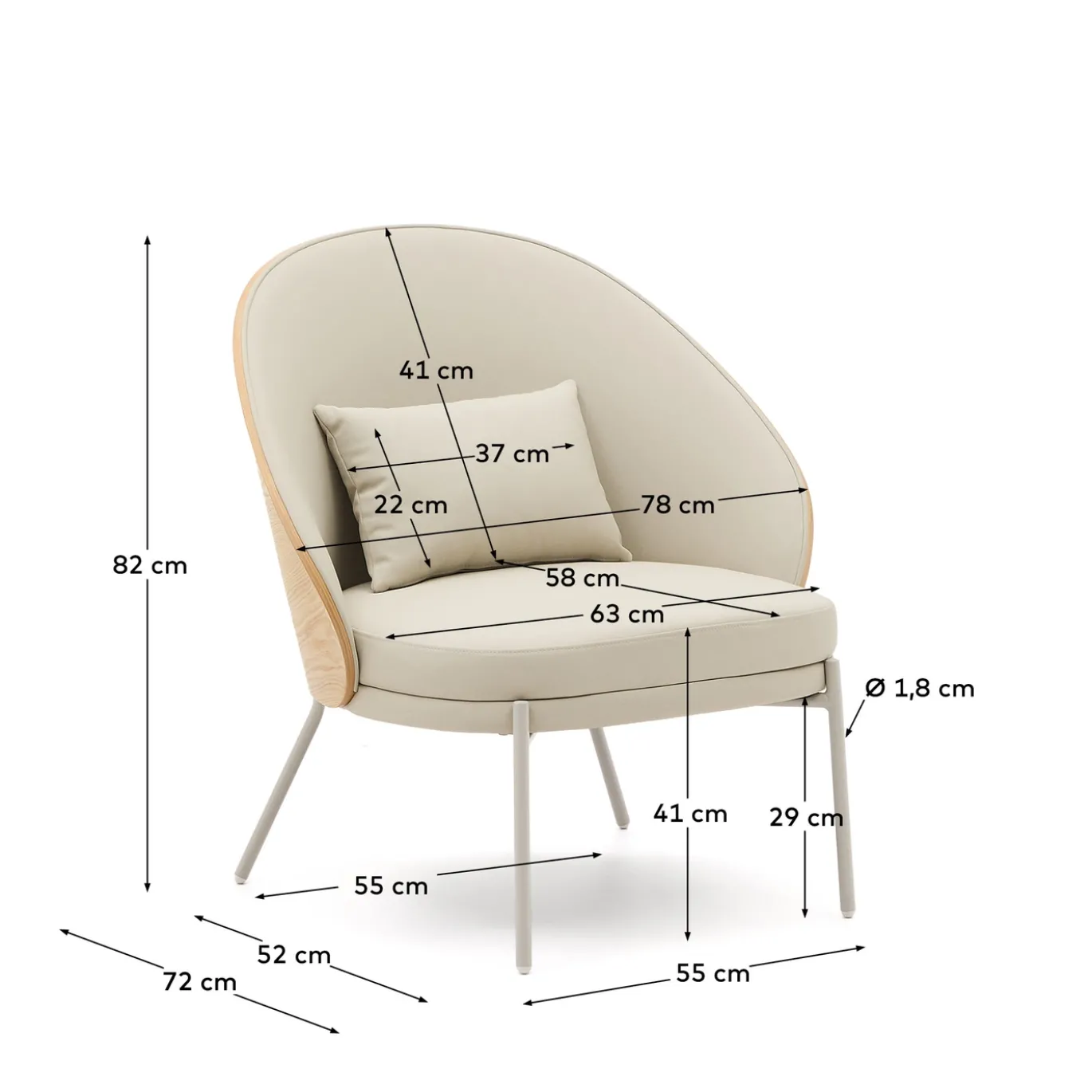 Kave Home Fauteuil Eamy Bruin Kunstleer Essenfineer Naturel