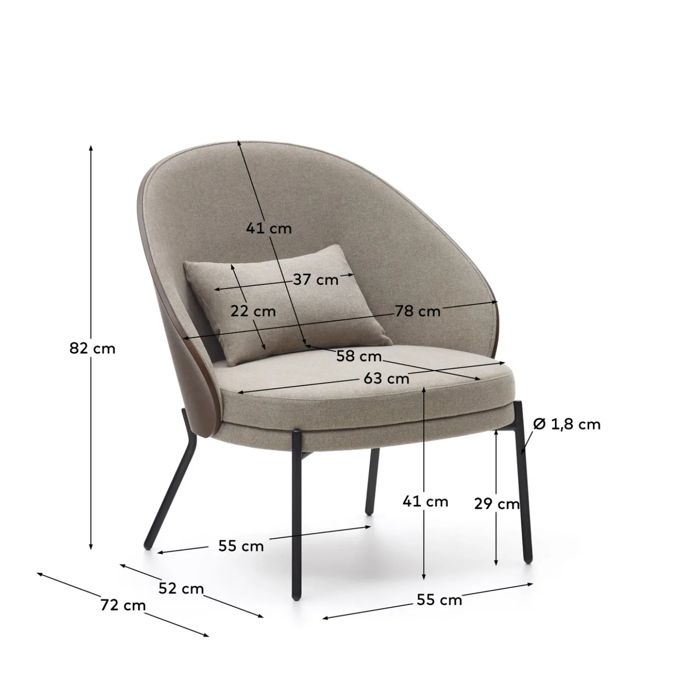 Kave Home Fauteuil Eamy Lichtbruin Essenhoutfineer Bruin