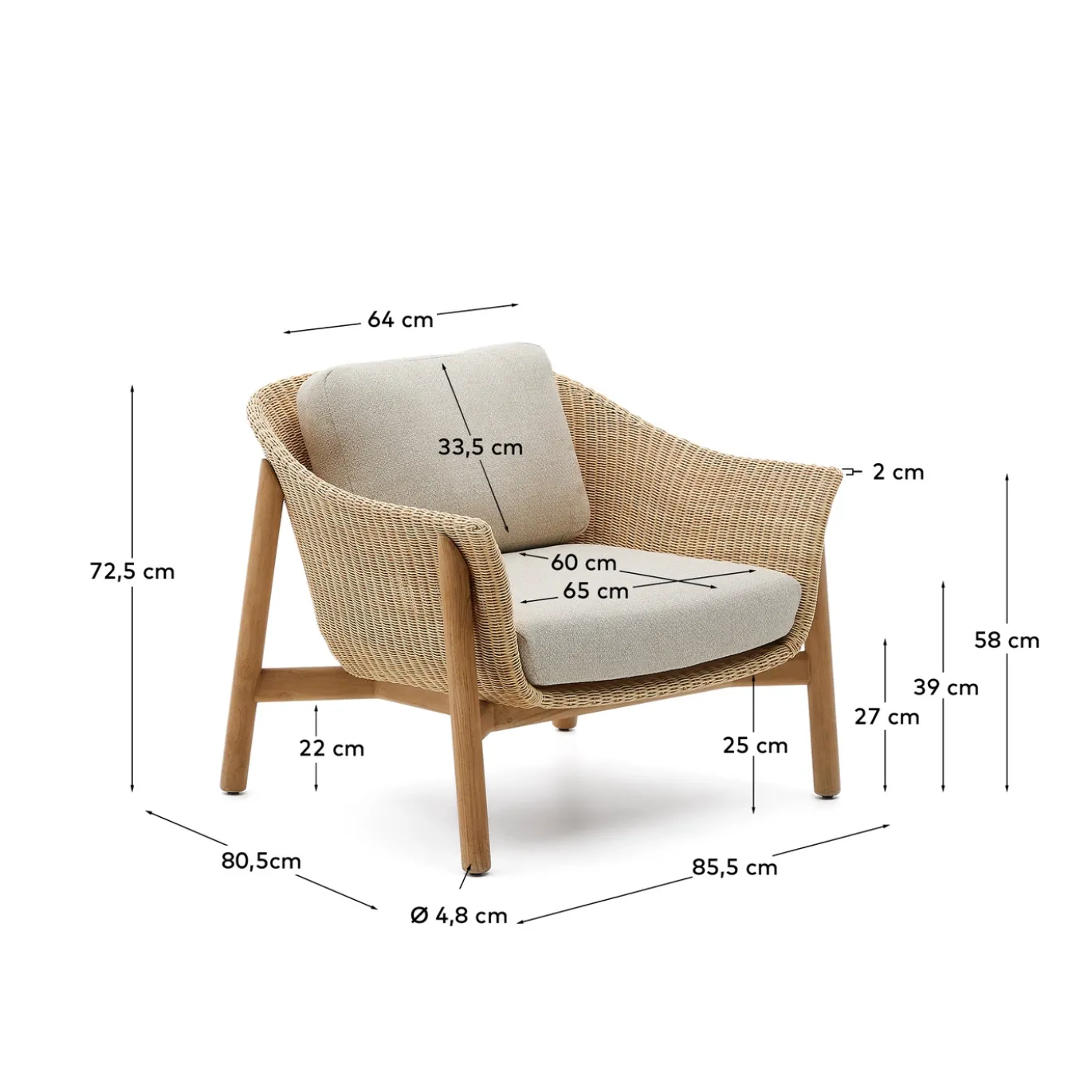 Kave Home Fauteuil Galea Teakhout en Rotan
