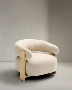 Kave Home Fauteuil Granite Beige/Naturel Chenille En Essenhout