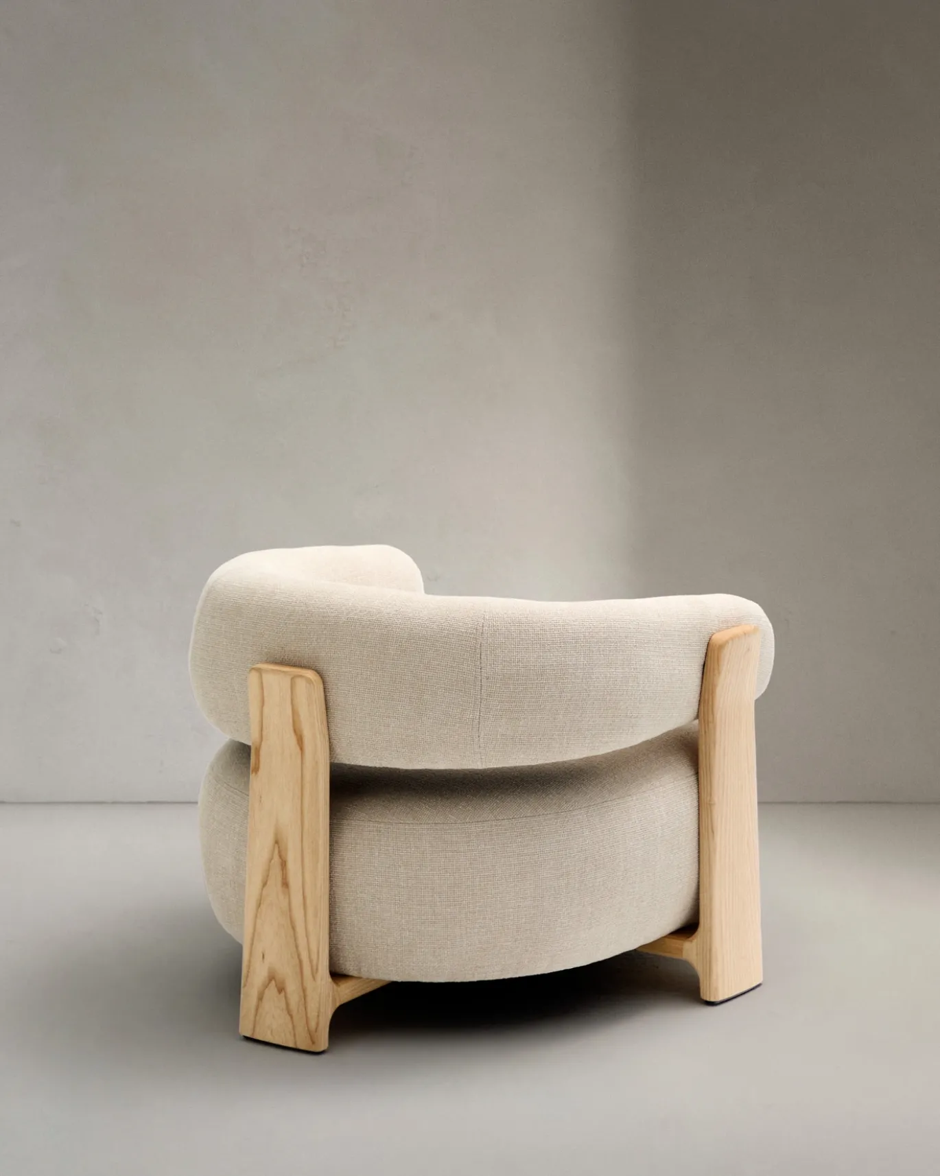 Kave Home Fauteuil Granite Beige/Naturel Chenille En Essenhout