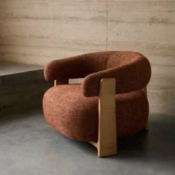 Kave Home Fauteuil Granite Terracotta/Naturel Chenille En Essenhout