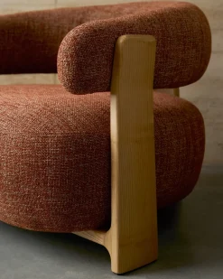 Kave Home Fauteuil Granite Terracotta/Naturel Chenille En Essenhout