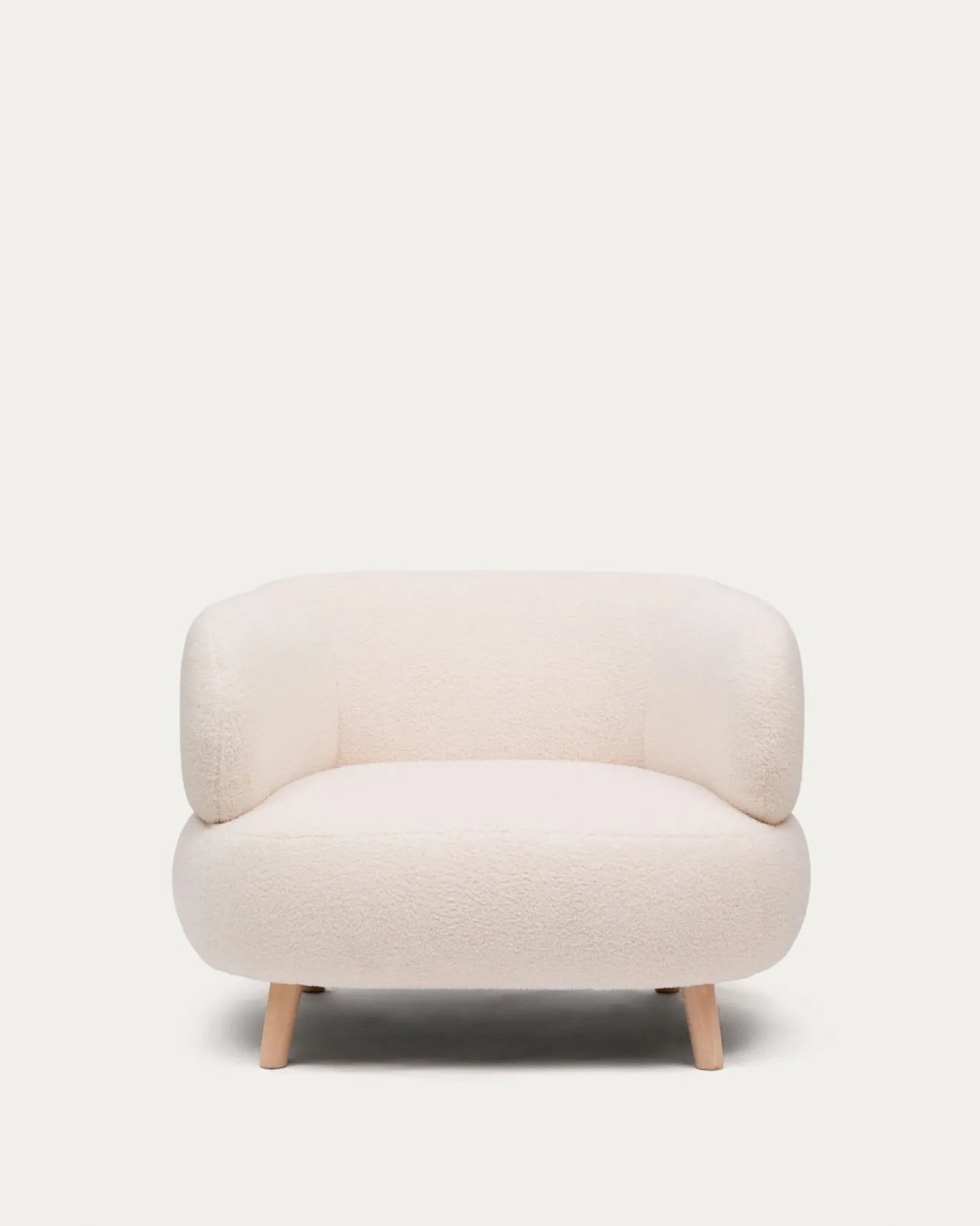 Kave Home Fauteuil Luisa Ecru Bouclé met Beukenhouten Poten 90cm