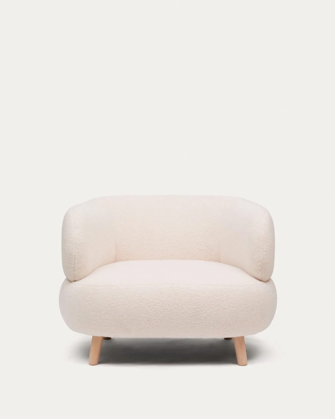 Kave Home Fauteuil Luisa Ecru Bouclé met Beukenhouten Poten 90cm