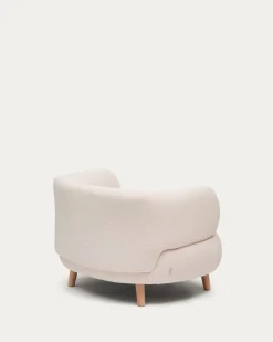 Kave Home Fauteuil Luisa Ecru Bouclé met Beukenhouten Poten 90cm