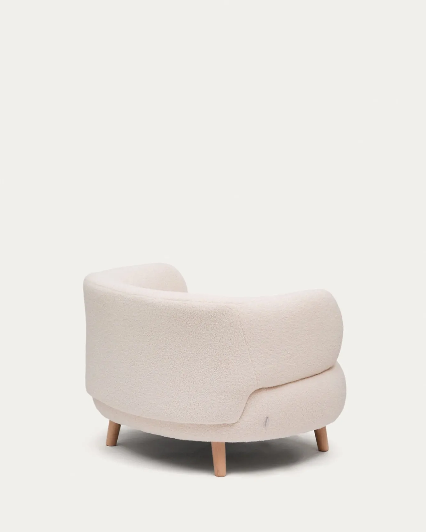Kave Home Fauteuil Luisa Ecru Bouclé met Beukenhouten Poten 90cm
