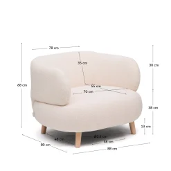 Kave Home Fauteuil Luisa Ecru Bouclé met Beukenhouten Poten 90cm