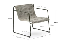 Kave Home Fauteuil Maurina Groen en Ecru/grijs Touw