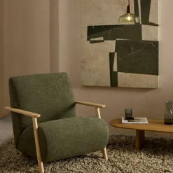 Kave Home Fauteuil Meghan Groen/Naturel Chenille En Essenhout