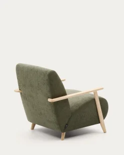 Kave Home Fauteuil Meghan Groen/Naturel Chenille En Essenhout