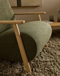 Kave Home Fauteuil Meghan Groen/Naturel Chenille En Essenhout