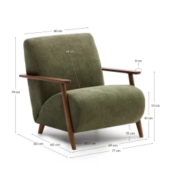 Kave Home Fauteuil Meghan Groen Chenille Essenhout