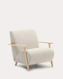 Kave Home Fauteuil Meghan Parelkleurig Chenille en Essenhout