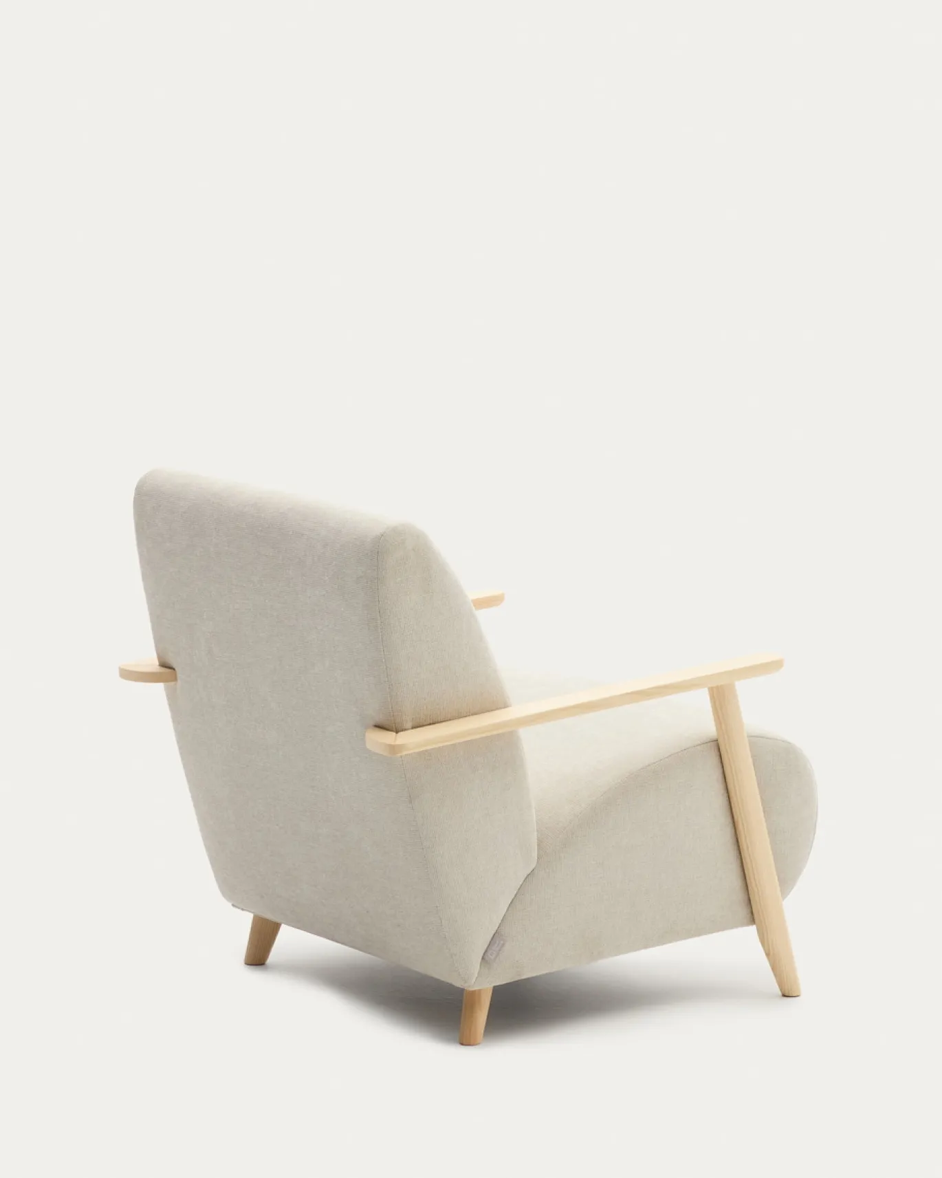 Kave Home Fauteuil Meghan Parelkleurig Chenille en Essenhout