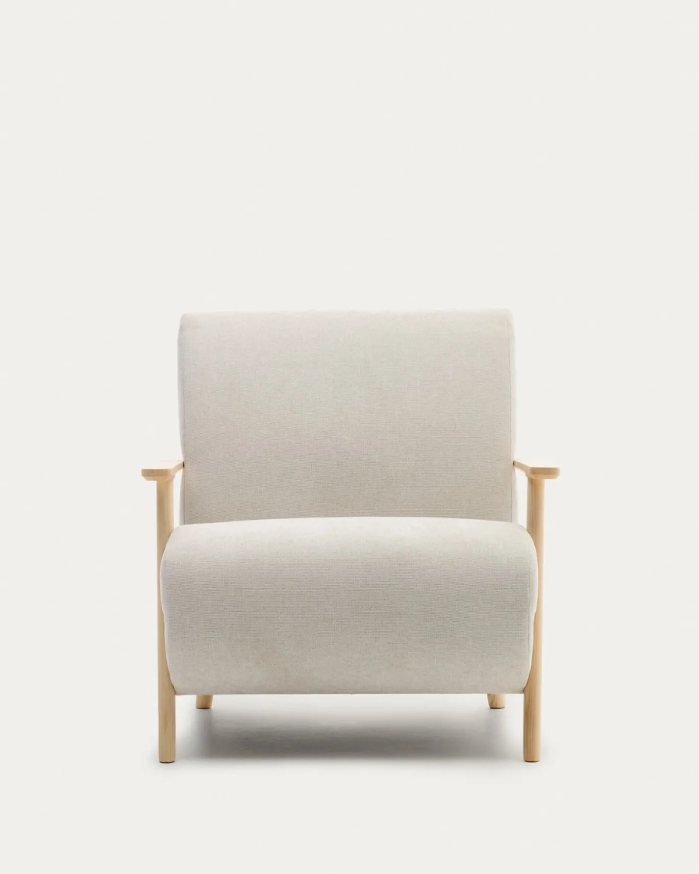Kave Home Fauteuil Meghan Parelkleurig Chenille en Essenhout