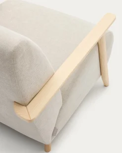 Kave Home Fauteuil Meghan Parelkleurig Chenille en Essenhout