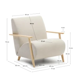 Kave Home Fauteuil Meghan Parelkleurig Chenille en Essenhout