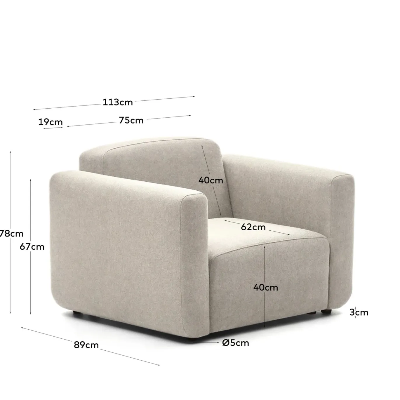 Kave Home Fauteuil Neom Modulair Beige
