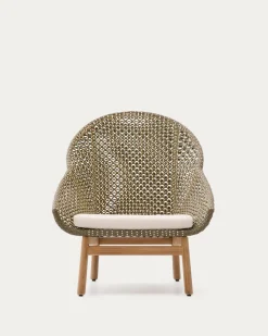 Kave Home Fauteuil Olbia met Hoge Rug Rotan Teakhout
