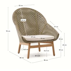 Kave Home Fauteuil Olbia met Hoge Rug Rotan Teakhout