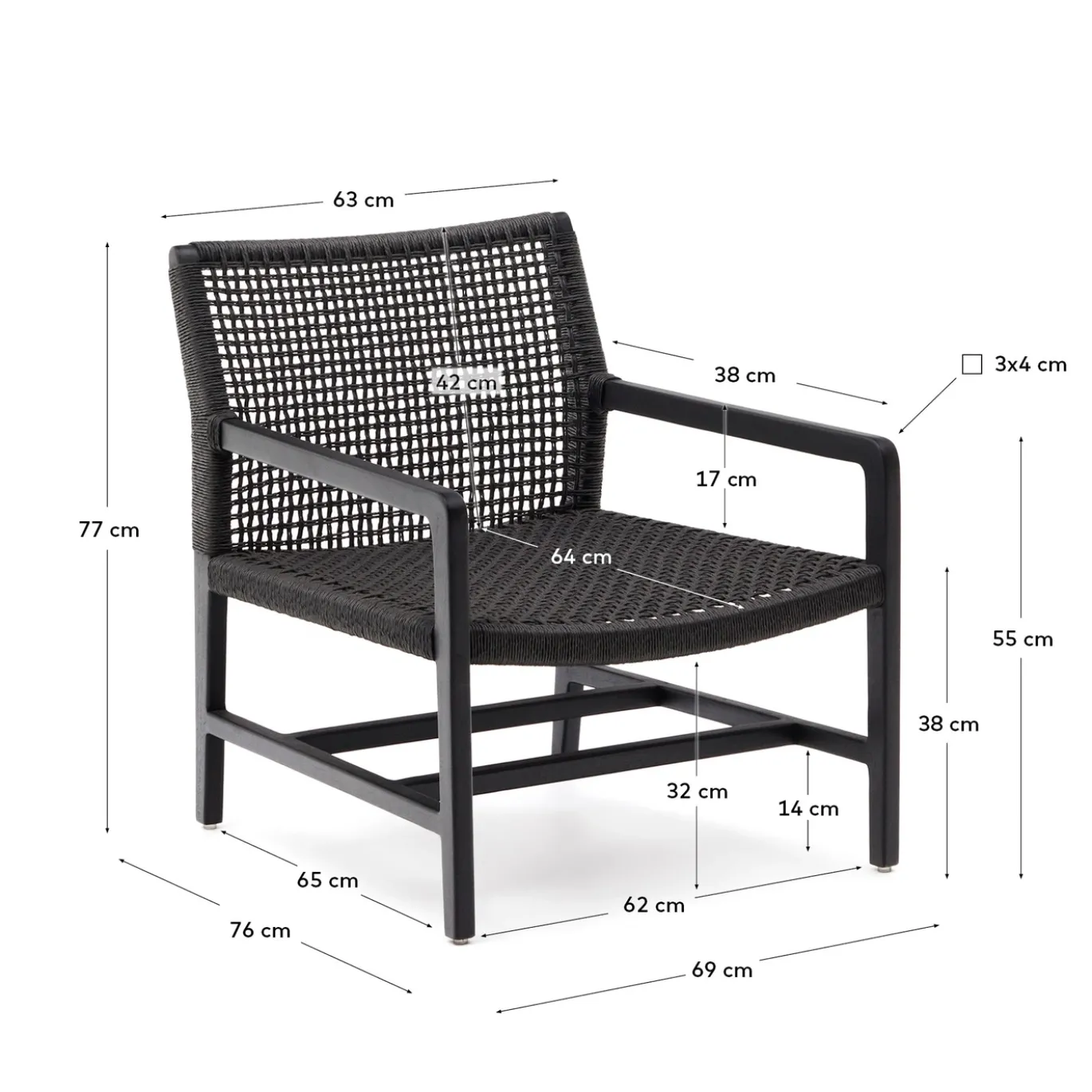 Kave Home Fauteuil Sabolla Massief Teakhout Zwart