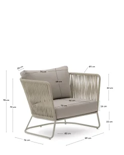 Kave Home Fauteuil Saconca Outdoor Touw Staal Beige