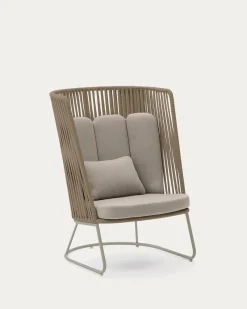 Kave Home Fauteuil Saconca Outdoor Touw Staal Beige Hoge Rugleuning