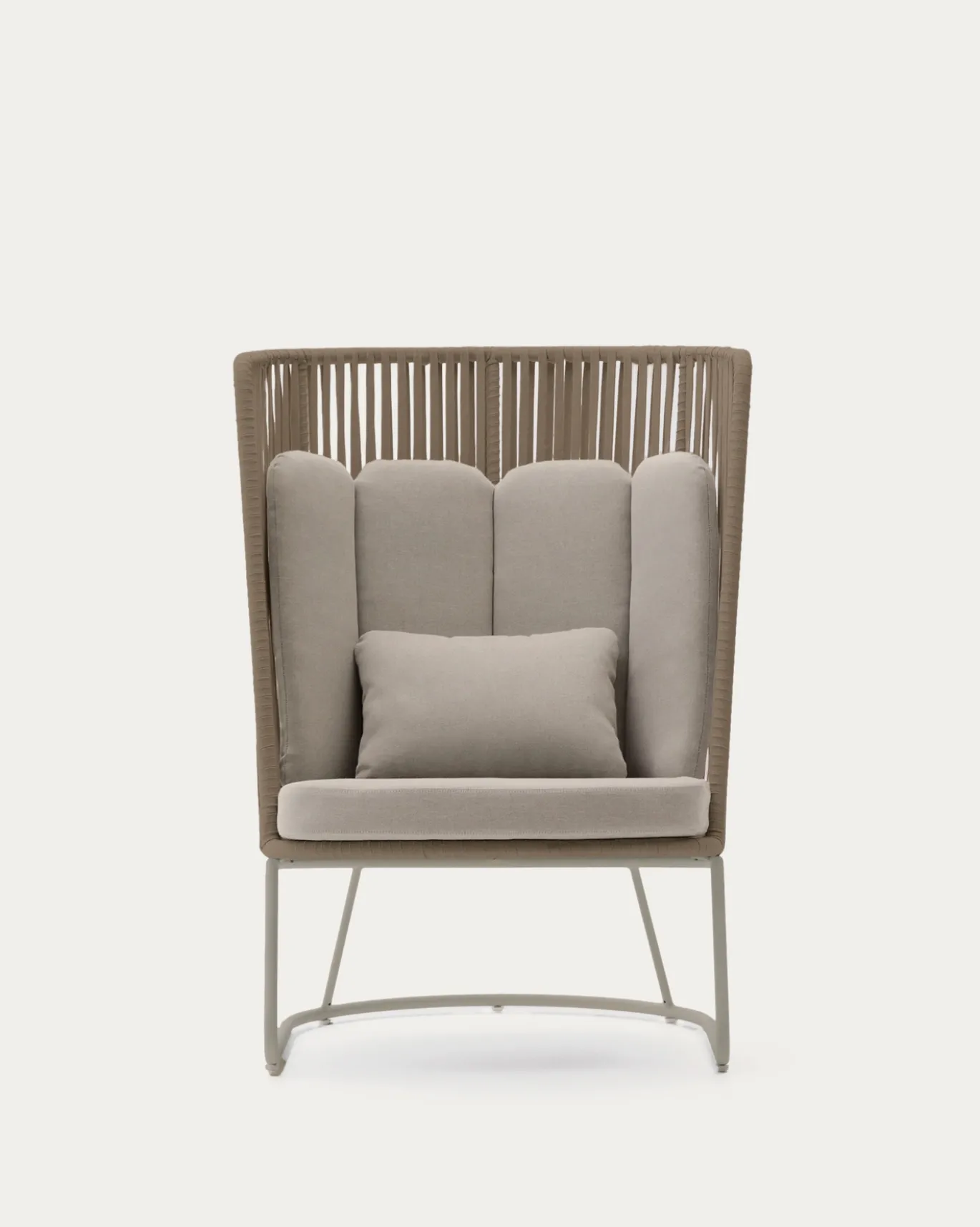 Kave Home Fauteuil Saconca Outdoor Touw Staal Beige Hoge Rugleuning