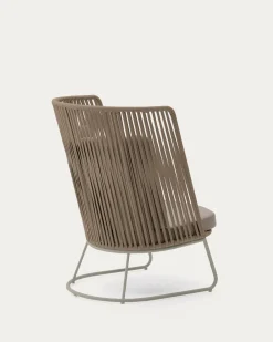 Kave Home Fauteuil Saconca Outdoor Touw Staal Beige Hoge Rugleuning
