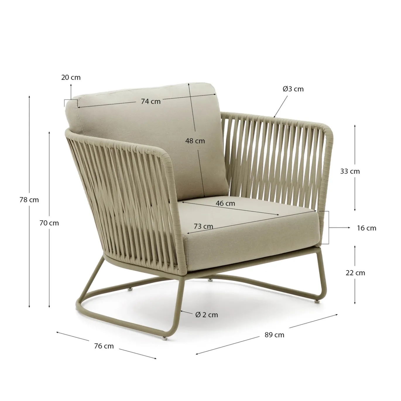 Kave Home Fauteuil Saconca Outdoor Touw Groen