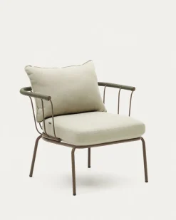 Kave Home Fauteuil Salguer Groen en Staal Bruingelakt