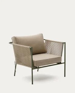 Kave Home Fauteuil Zivia Outdoor Ecru Touw en Groen