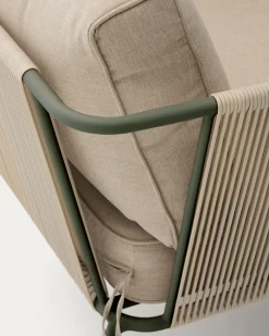 Kave Home Fauteuil Zivia Outdoor Ecru Touw en Groen
