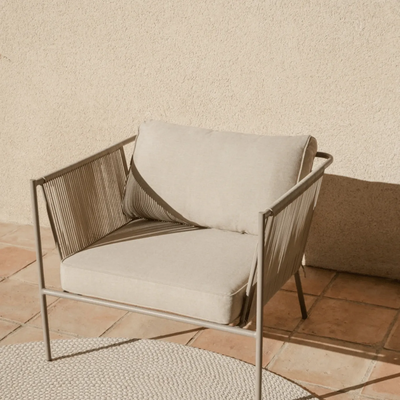 Kave Home Fauteuil Zivia Staal Taupe Touw Beige