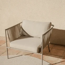 Kave Home Fauteuil Zivia Staal Taupe Touw Beige