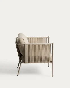 Kave Home Fauteuil Zivia Staal Taupe Touw Beige