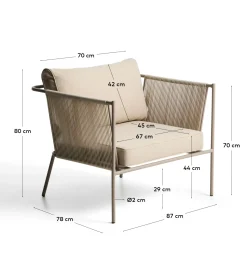 Kave Home Fauteuil Zivia Staal Taupe Touw Beige