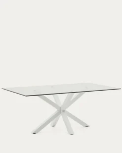 Kave Home Glazen Tafel Argo Stalen Poten Wit 200x100cm