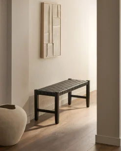 Kave Home Halbankje Calixta Leer Zwart 120cm